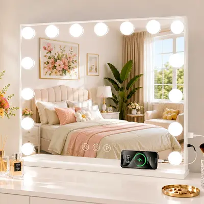 3366 - Aplancee Hollywood Vanity Mirror 58×46cm with 15 Dimmable LED Bulbs, 3 Color Modes Touch Cont