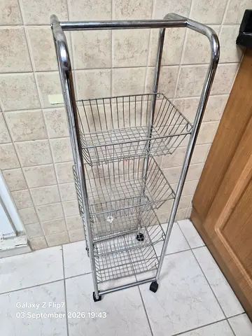 Slim Chrome Kitchen Trolley with 3 Wire Baskets