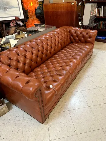Classic Brown Leather Tufted Chesterfield Sofa