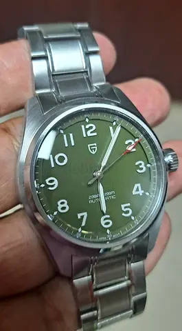Stainless Steel Automatic Men's Watch with Green Dial - Good Working Condition