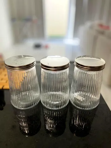 Set of 3 Glass Kitchen Storage Jars with Metal Lids