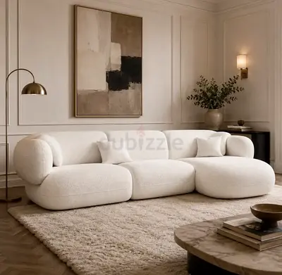 Cream Curved 3-Seater Modern Bouclé Sofa