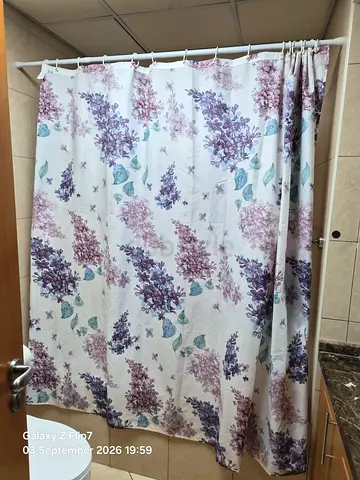 Floral Purple & Teal Curtain Panel - Perfect Condition with Rod