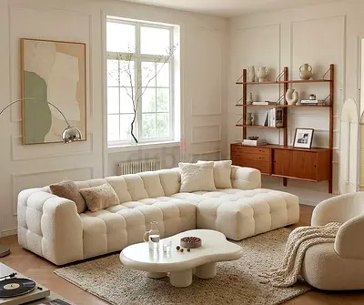 Beige Modular Tufted Sofa Set - Modern Low-Profile Corner Sofa