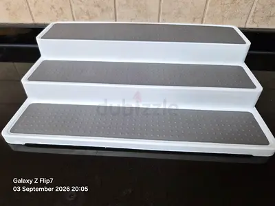 3-Tier Kitchen Cabinet Shelf Organizer - White Plastic (Like New) 37cm x23 cm