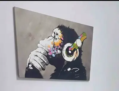 Canvas Wall Art - Monkey with Headphones Painting