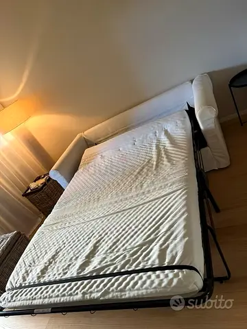 White Sofa Bed with Fold-Out Mattress - Good Condition