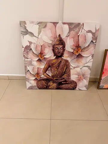 Canvas Wall Art: Buddha with Floral Background (Square)