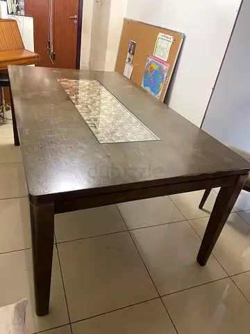 Solid Wood Dining Table with Glass Inset