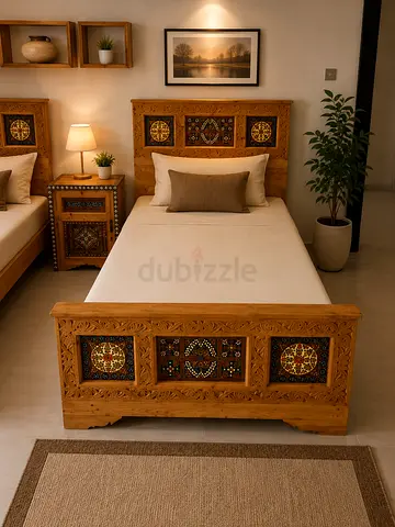 Hand-Painted Solid Wood Antique Twin Bed Set