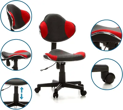 Compact Adjustable Swivel Office Chair with Wheels — Red & Black