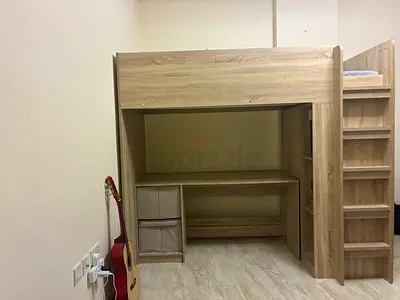 Loft Bed with Built-in Desk and Storage - Light Wood Finish