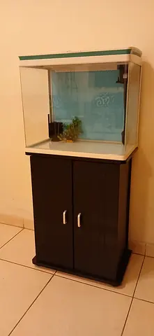 Glass aquarium tank with cabinet stand - used, Length 50cm, Width 30cm, Height 40 cm.
