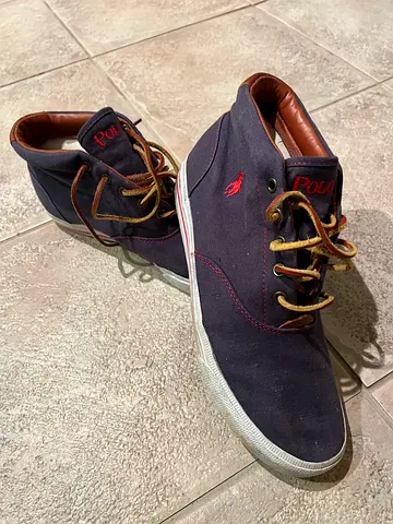 Polo Ralph Lauren navy canvas high-top sneakers, size approx UK 10