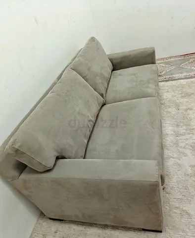 Gray velvet 3 seater crate and barrel sofa
