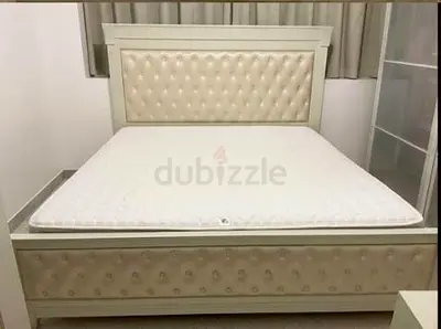 White Padded Bed Frame with Mattress
