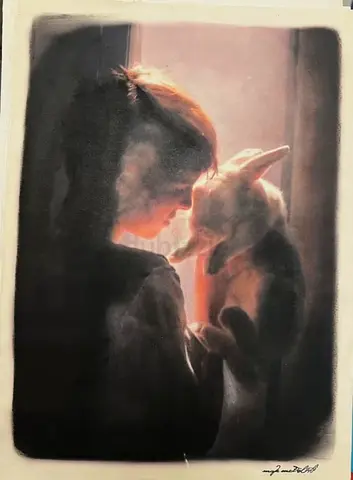 Art, handmade painting realism The Rabbit 29.7x42 cm