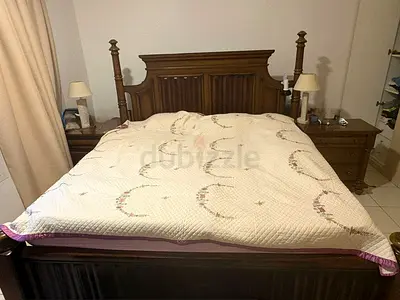 Wooden Super King Bed + Mattress + 2Side Tables + Desser +Mirror