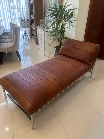Marina Home Pomona Lounge Chaise daybed sofa cowhide nutmeg leather on iron frame L185 W178 H82 cm