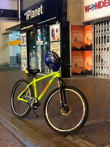 Lightweight Neon Green Mountain Bike(Bicycle) with Helmet - Good Condition