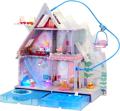 L.O.L. Surprise! OMG Winter Chill Cabin Wooden Doll House Playset with 95+ Surprises for Girls, 5-11