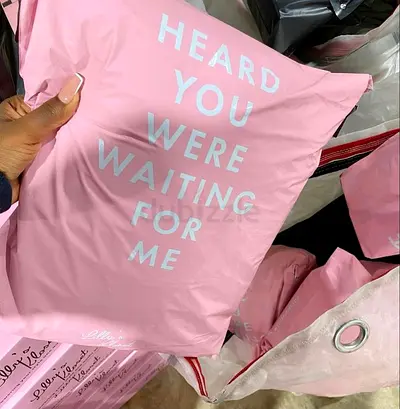Pack of pink poly mailer mailing bags - 'Heard You Were Waiting For Me' (used)
