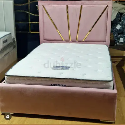Pink Velvet Single Bed Frame with Headboard