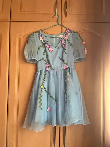 Light blue floral tulle girls' party dress, size child
