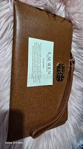 New Lauren Ralph Brown Leather Wristlet Clutch