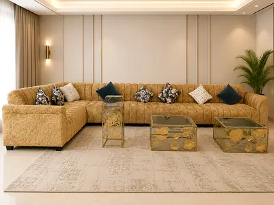 Modern Gold L-Shaped Sectional Sofa with Cushions