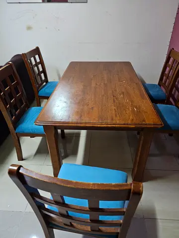 Solid Wood Dining Table with 5 Chairs - Good Condition