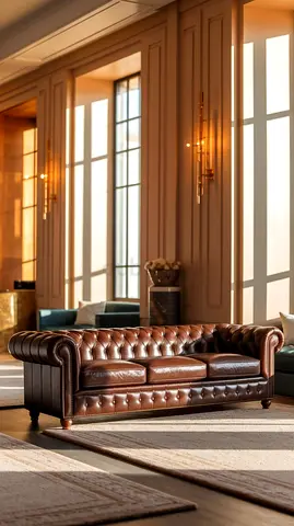 Classic Brown Chesterfield Leather 3-Seater Sofa