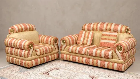 Luxury 4-Piece Striped Sectional Sofa Set | Designer Quality | Excellent Condition