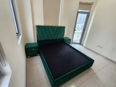 Green Velvet Queen Bed Frame with Matching Nightstands