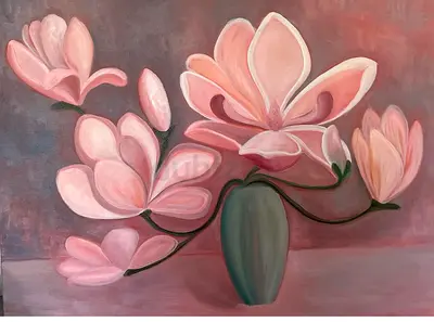 Oil on linen canvas ''Magnolias''