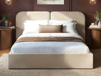 Split headboard beige velvet king hydraulic bed