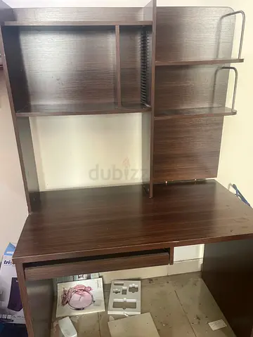 Dark Wood Study Desk with Shelves and Drawer - Good Condition