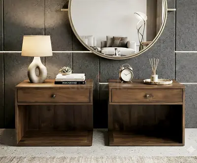 Crate and barrel Pair of Wooden Nightstands with Drawer - Dark Walnut Finish