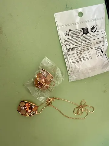 Rose Gold Tone Necklace and Matching Earring Set with Crystals