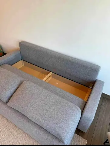Grey Fabric Sofa with Under-seat Storage - Good Condition