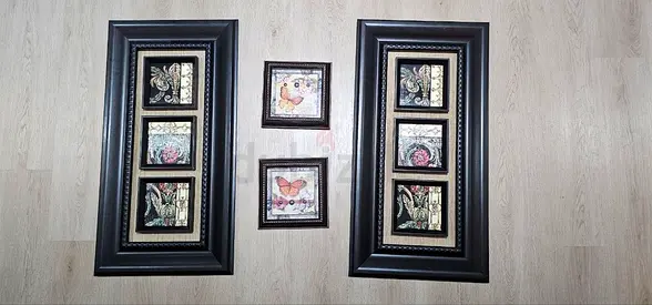 Set of 4 Framed Floral and Butterfly Wall Art Panels