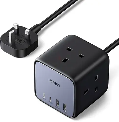 UGREEN 7-in-1 Extension Cord Power Strip 65W Cube with 3 USB Ports and 3 AC Sockets - Black