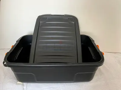 Black Plastic Storage Tub with Lid - Heavy Duty Utility Box, SIZE 60x40x20, 2 ITEMS