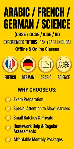 ARABIC , FRENCH , GERMAN,SCIENCE ( CBSE / GCSE/ICSE/ IB )
