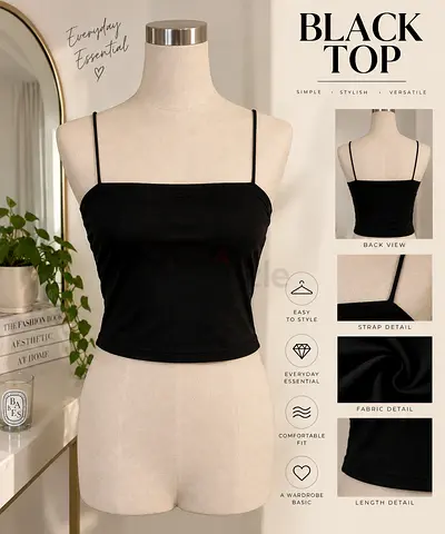 Black Spaghetti Strap Crop Top 🖤✨