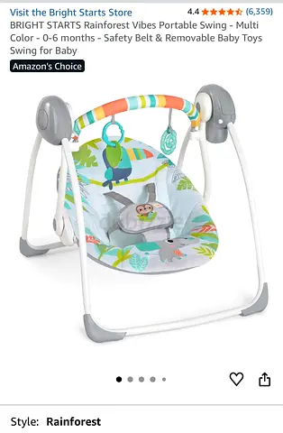 Bright Starts Rainforest Vibes Portable Baby Swing - Removable Toy Bar, Multi-color
