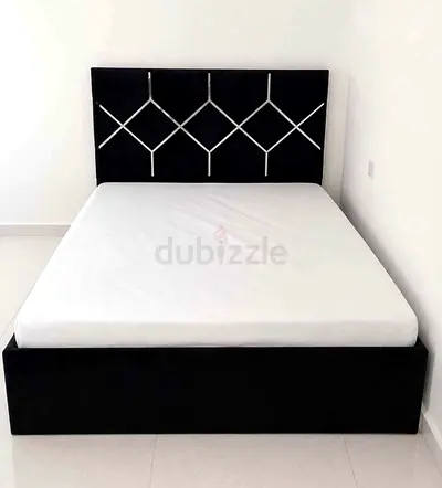 Queen size upholstered bed frame with storage - black