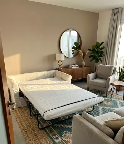 White Sofa Bed with Pull-Out Mattress - Good Condition
