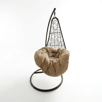 Swing Chair with Metal Stand & Thick Beige Cushion