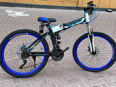 26" Folding Mountain Bike - Dual Suspension, Blue/White